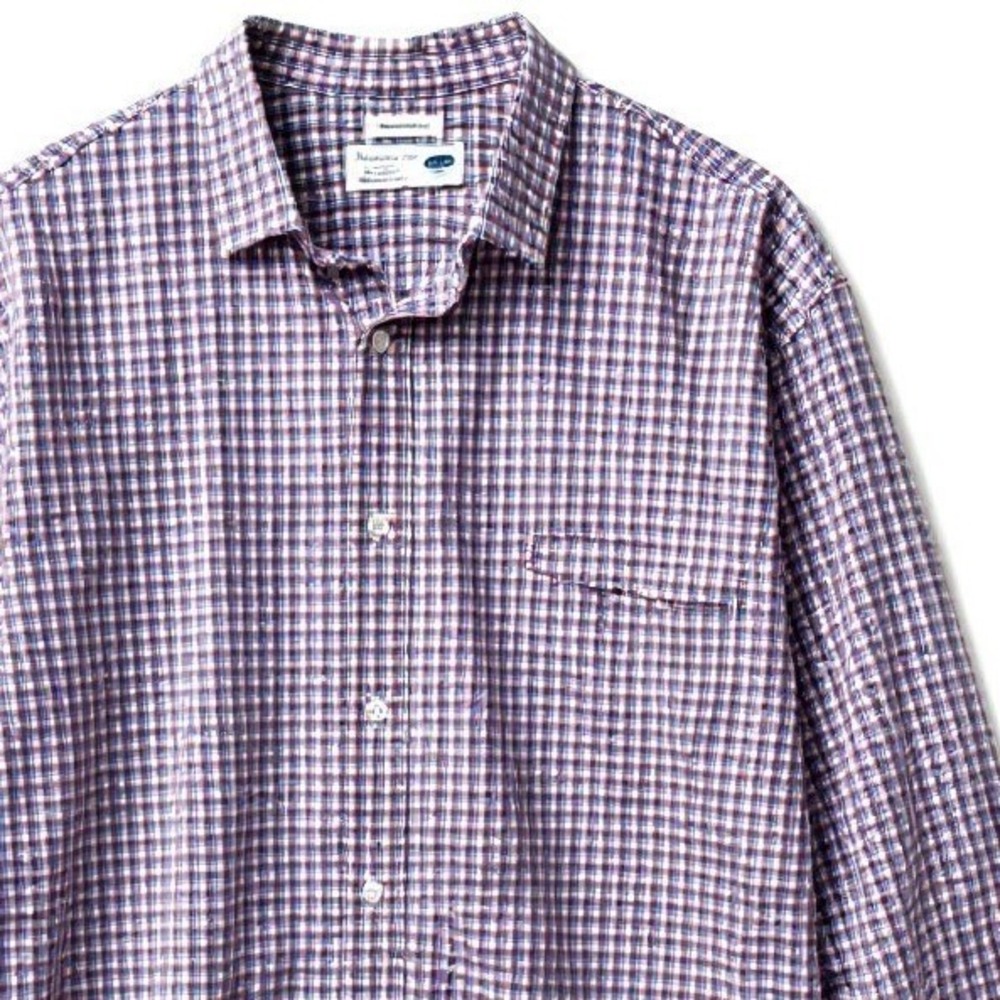 Old Navy Signature Shirt Plaid Long Sleeve Slim Fit Stretch Blue Orange XXL